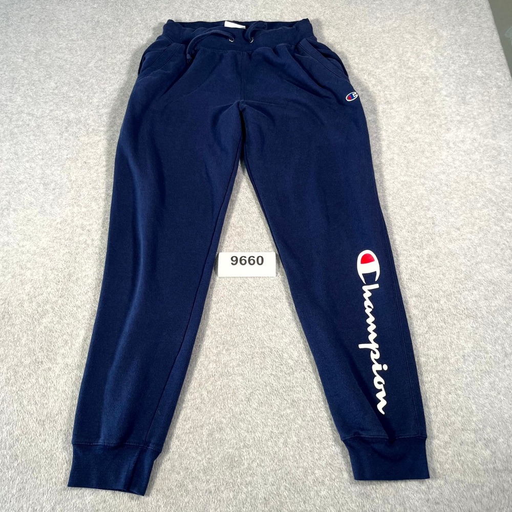 Champion Authentic Athleticwear Joggers Pants Mens Medium Navy Blue Fleece Lined